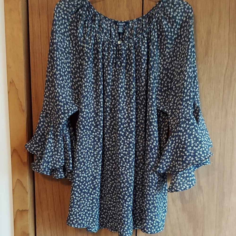 Chaps Navy Floral Blouse